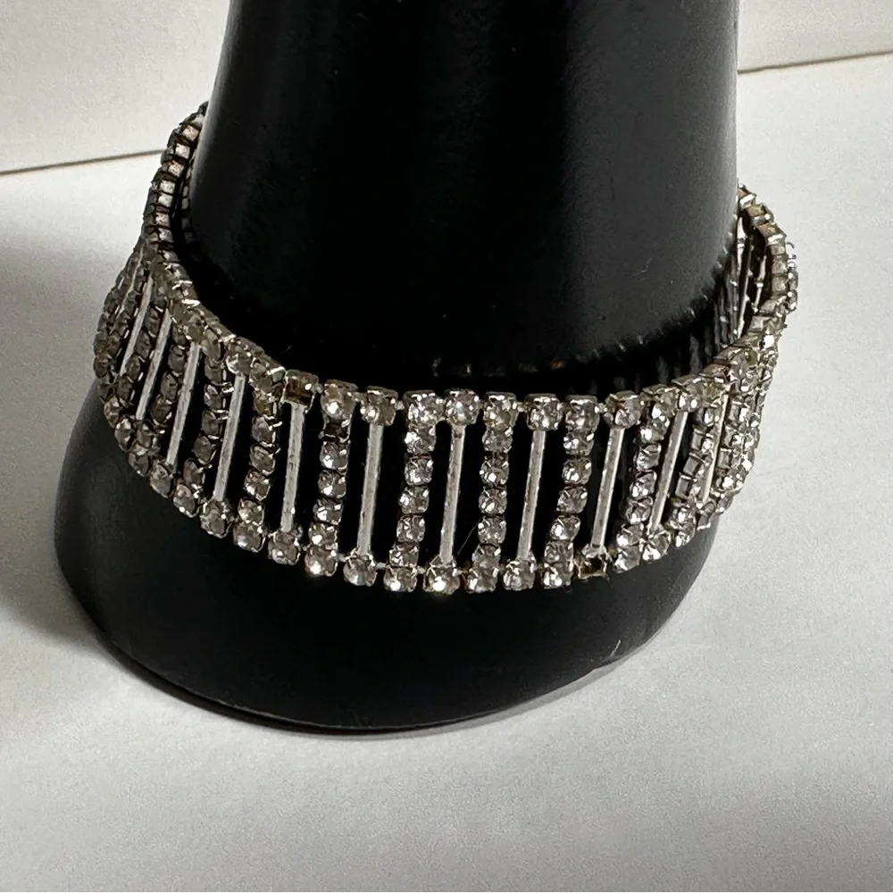 Vintage Rhinestone Bracelet Art Deco Flapper Ladder Style Flaw Shabby Chic